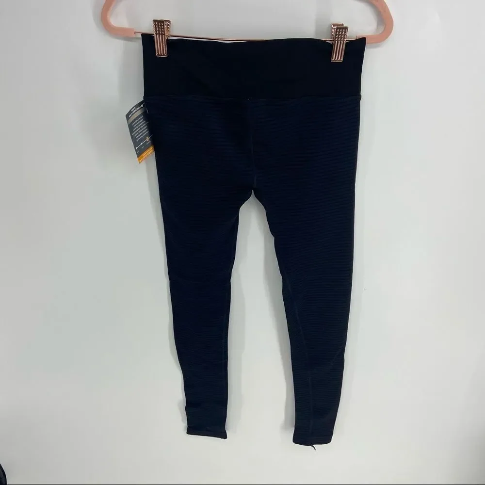 NUX Black gray striped cropped 3/4 Midrise compression legging NWT womens M